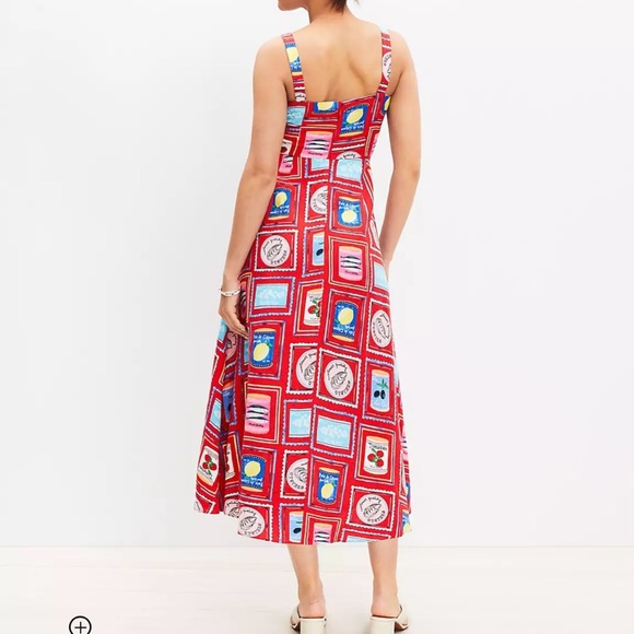 LOFT tinned can fish tomato Red Patterned Midi Dress lemon - Picture 2 of 5